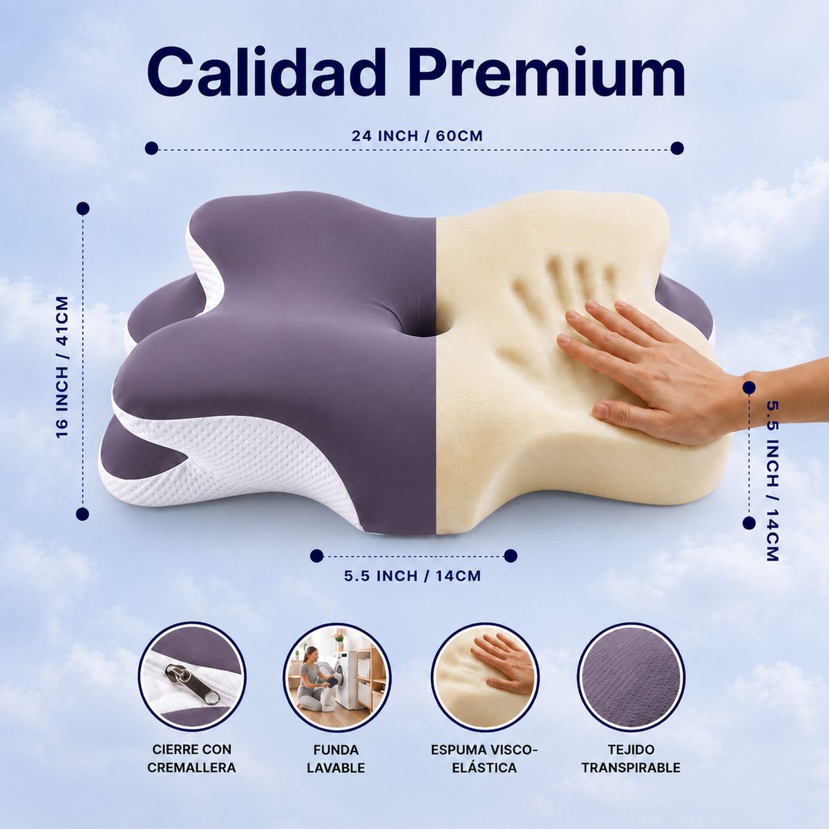 Calidad premium: espuma viscoelastica, funda lavable, tejido transpirable