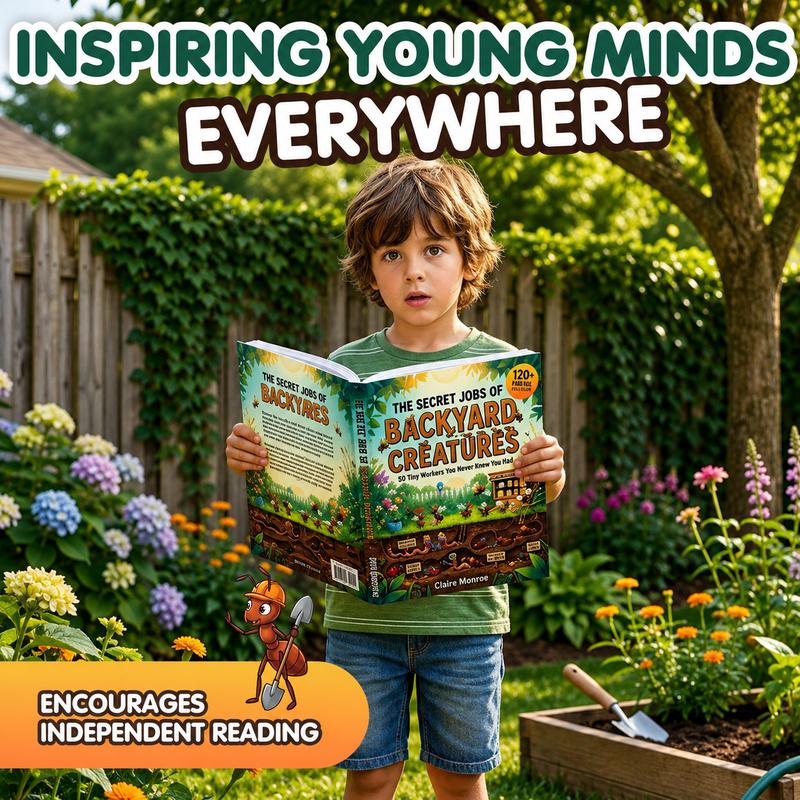 Kid reading the book in the backyard