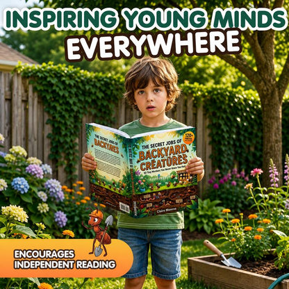Kid reading the book in the backyard
