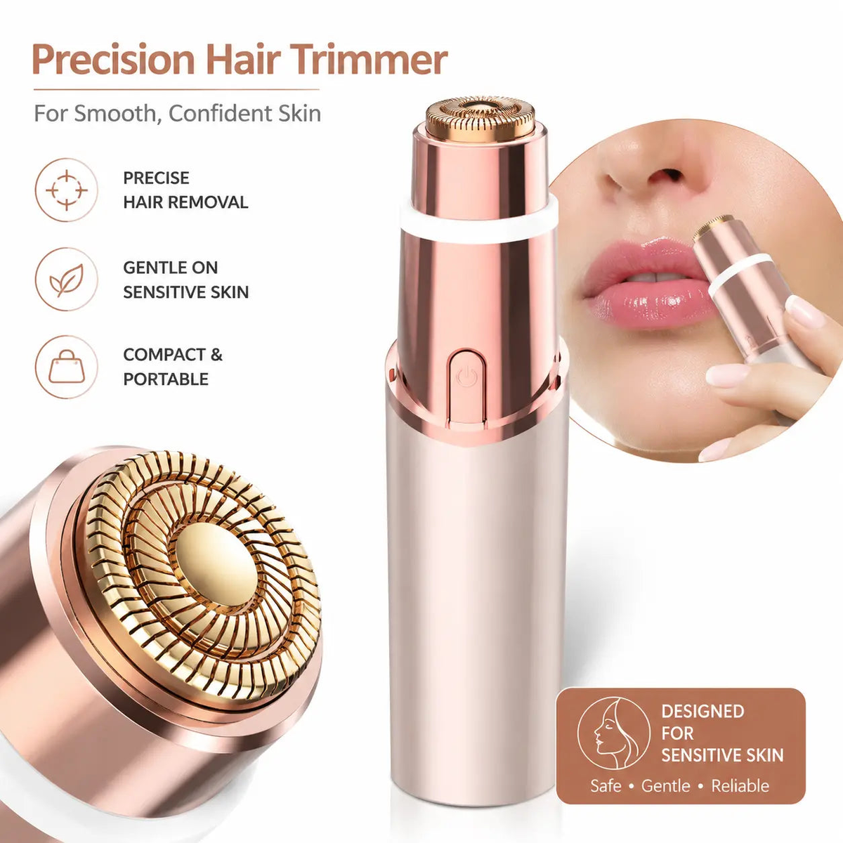 Precision facial hair trimmer for sensitive skin
